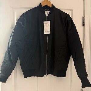 Athleta Sateen Bomber Jacket Coat Full Zip Black Satin Look NWT MSRP $199🎁